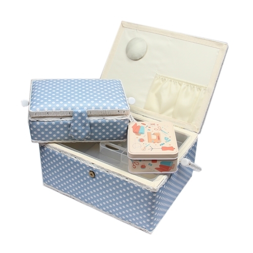 N�hkorb-Set blau, weiss gepunktet (1x gro� und 1x mittel) und Accessoires Box (mit Zubeh�r)