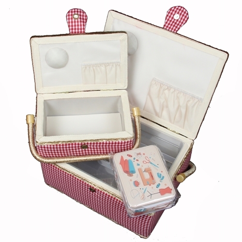 N�hkorb Set rot/wei�, Landhaus (1x gro� und 1x mittel) und Accessoires Box (mit Zubeh�r)