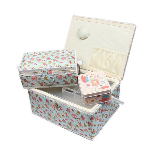 N�hkorb-Set Blumenmuster rot (1x gro� und 1x mittel) und Accessoires Box (mit Zubeh�r)