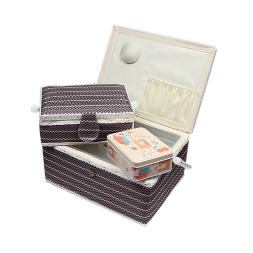 N�hkorb-Set bunt weis,braun,schwarz (1x gro� und 1x mittel) und Accessoires Box (mit Zubeh�r)